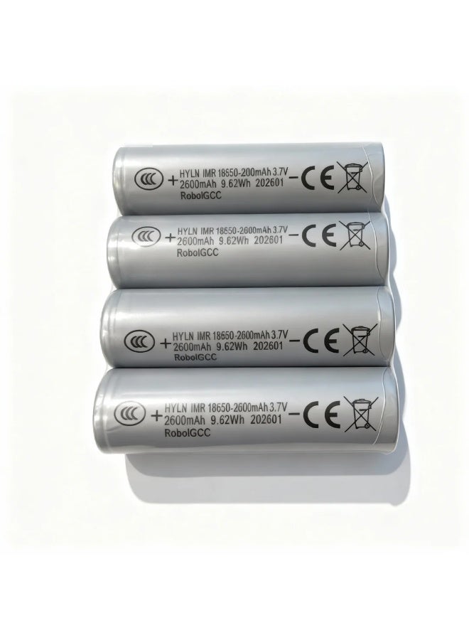 robotgcc 18650 Flat Top Rechargeable Li-ion Battery 3.7V 2600mAh Each (4 Pack) | IMR Lithium Ion Cells for Battery Packs, Robotics, Flashlights, DIY Electronics & Energy Storage Bundle - Image 5